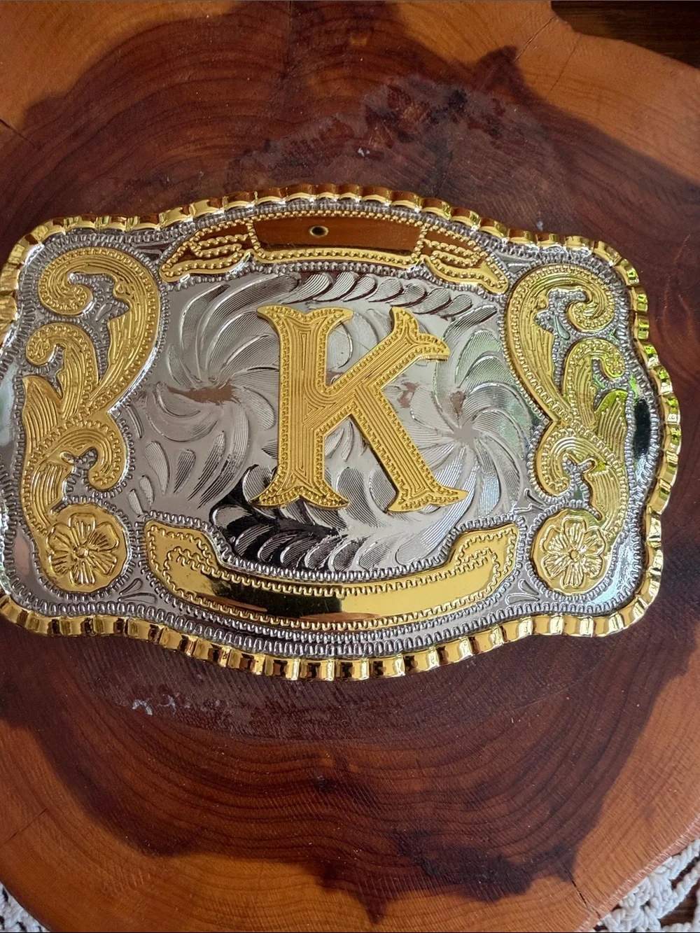 Two-Tone 'K' Monogram Western Belt Buckle